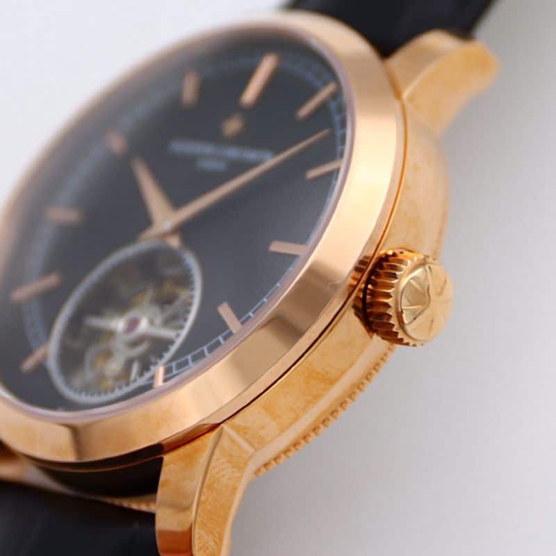 Vacheron Constantintop-tiersuper watch Traditionnelle series tourbillon men's black dial gold watch side view