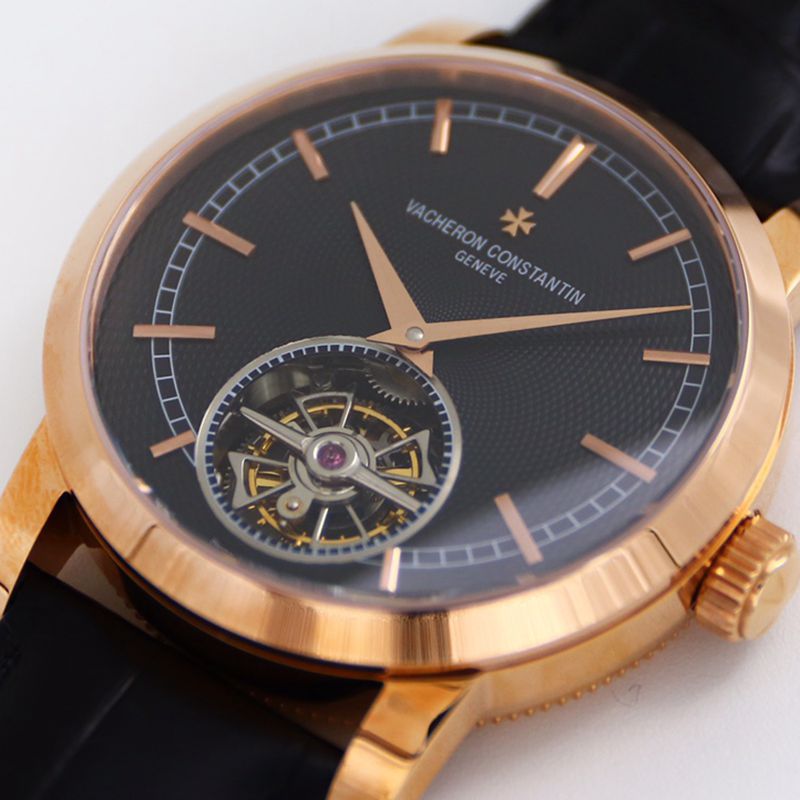 Vacheron Constantintop-tiersuper watch Traditionnelle series tourbillon men's black dial gold watch front view
