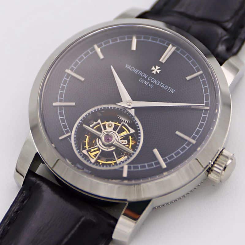 Vacheron Constantintop-tier watch Traditionnelle series tourbillonleather strapblack dial men's watch front view