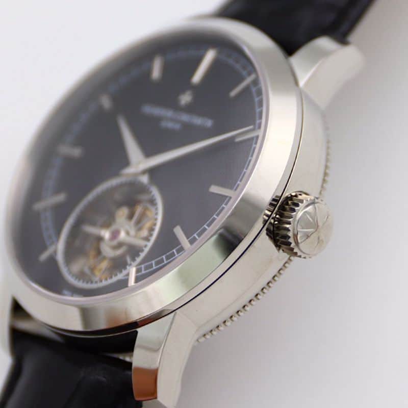 Vacheron Constantintop-tier watch Traditionnelle series tourbillonleather strapblack dial men's watch side view
