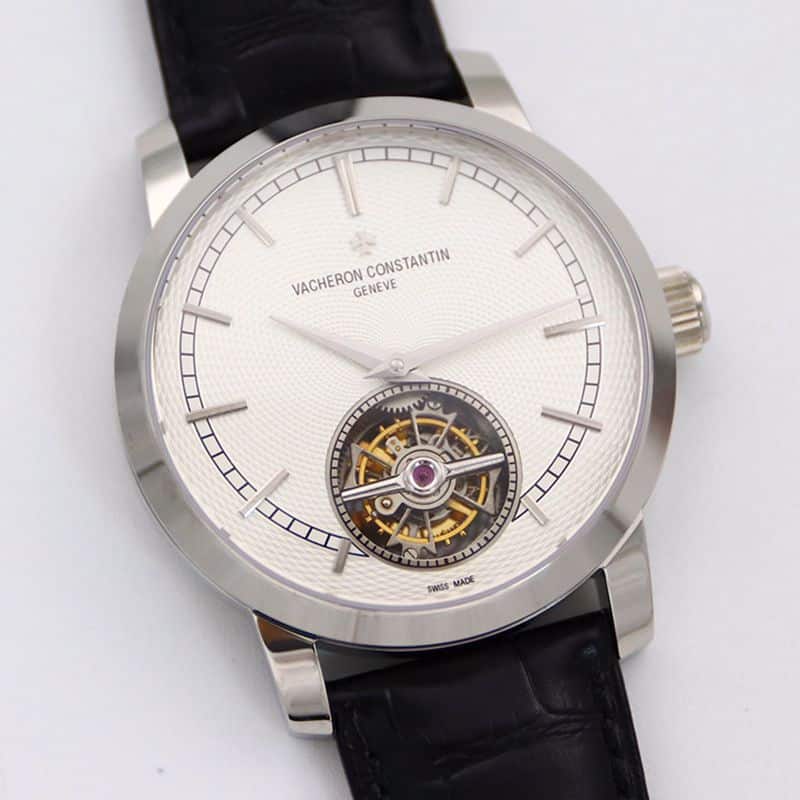 Vacheron Constantintop-tier watch Traditionnelle series tourbillonleather strapwhite dial men's watch front view