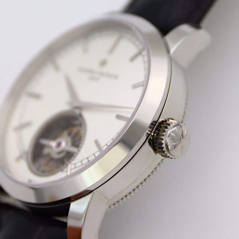 Vacheron Constantintop-tier watch Traditionnelle series tourbillonleather strapwhite dial men's watch side view