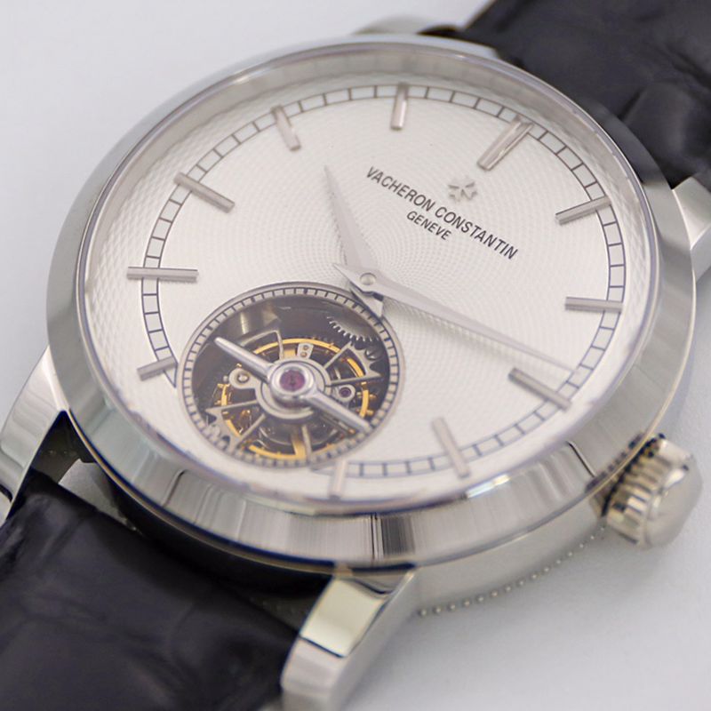 Vacheron Constantintop-tier watch Traditionnelle series tourbillonleather strapwhite dial men's watch front view