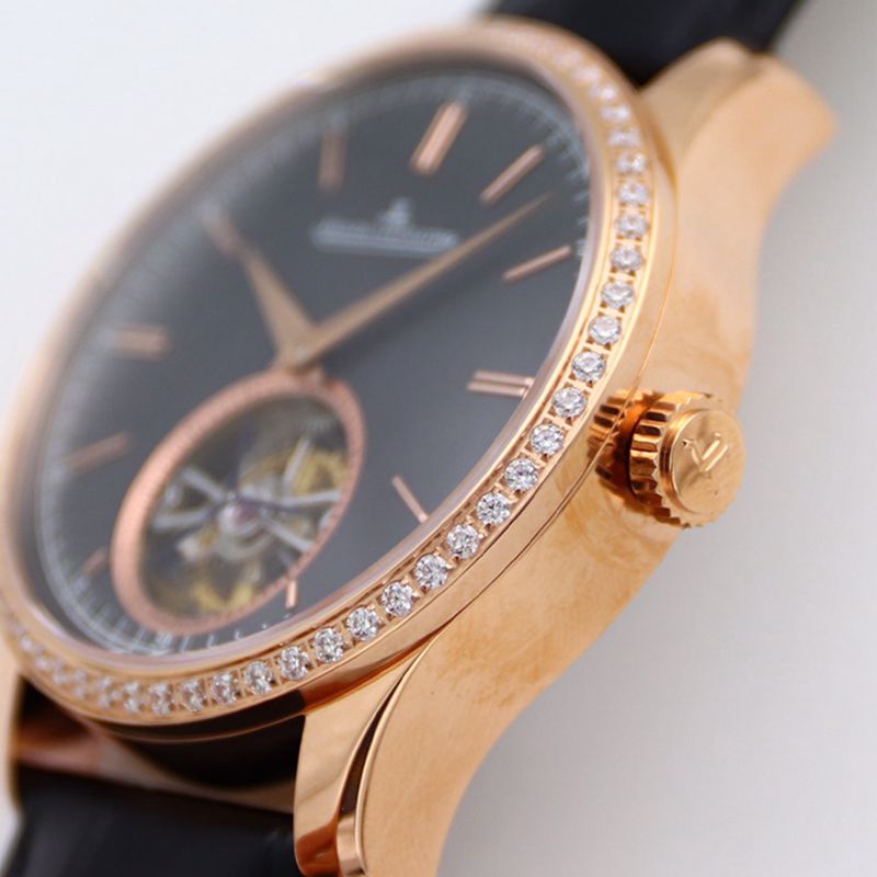 Jaeger-LeCoultre master top-tierhigh-quality watch 1662451 series automatic genuine tourbillon men's diamond gold watch black dial watch side view