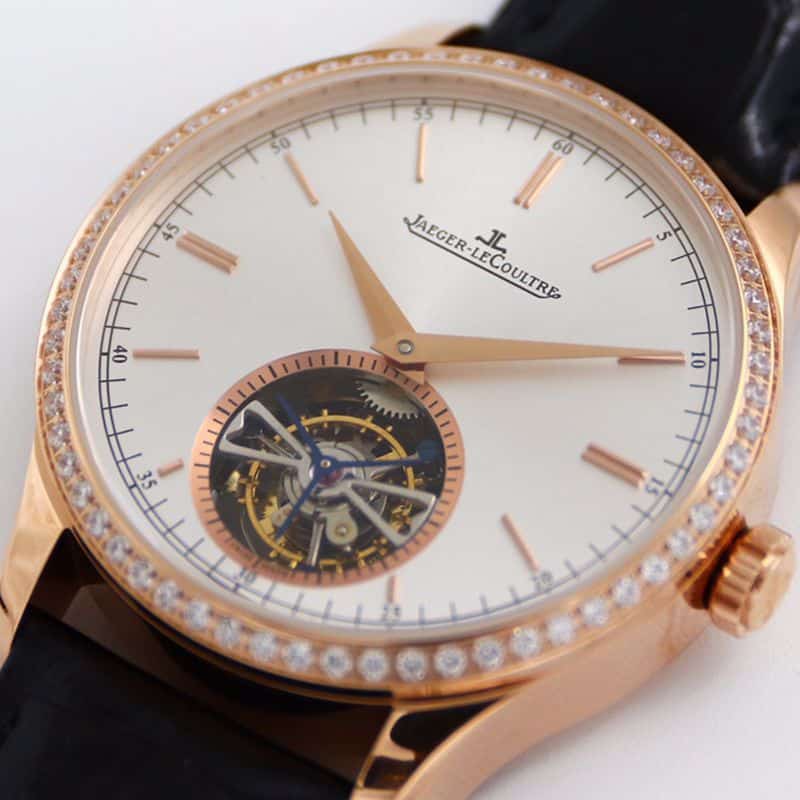 Jaeger-LeCoultre master top-tierhigh-quality watch 1662451 series automatic genuine tourbillon men's diamond gold watch white dial watch front view