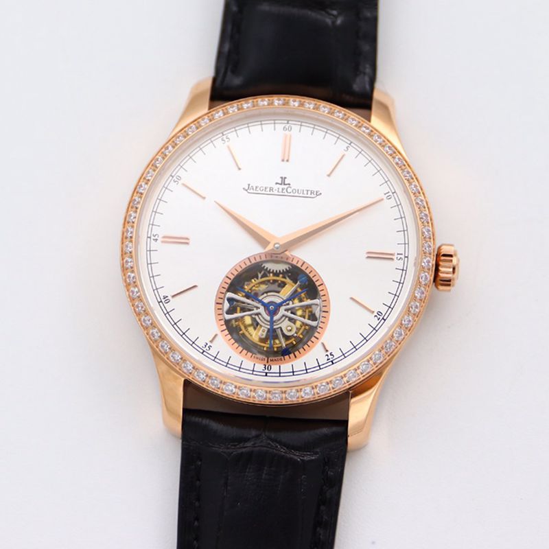 Jaeger-LeCoultre master top-tierhigh-quality watch 1662451 series automatic genuine tourbillon men's diamond gold watch white dial watch front view