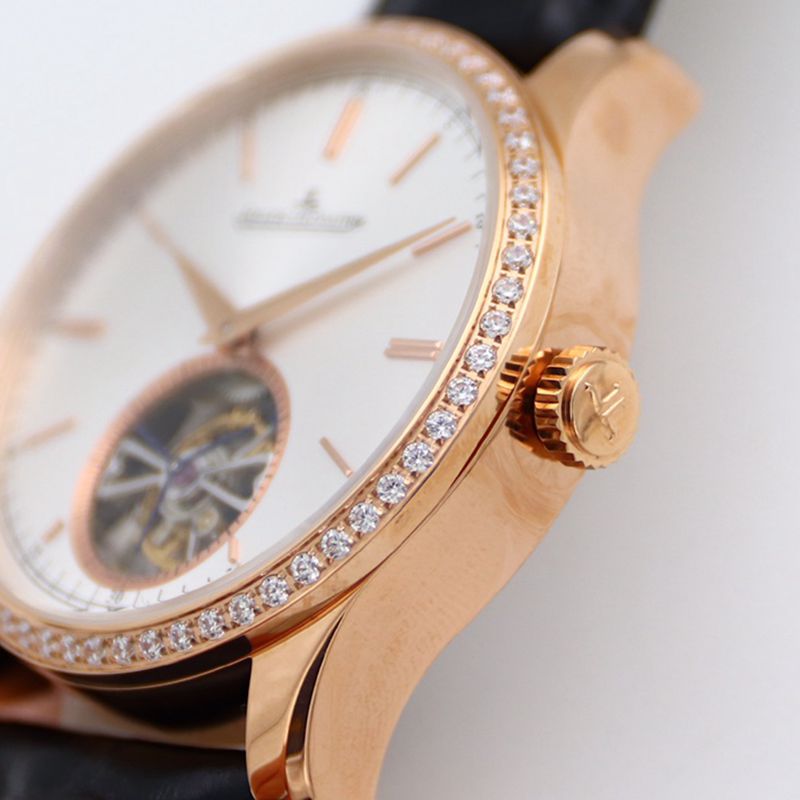 Jaeger-LeCoultre master top-tierhigh-quality watch 1662451 series automatic genuine tourbillon men's diamond gold watch white dial watch side view