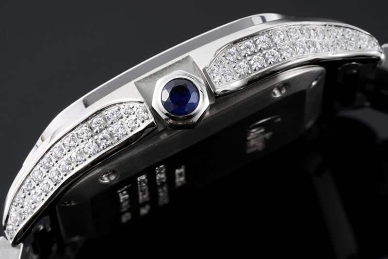 Cartiertop-tiersuper watch Santos series ladies steel braceletdiamondwhite dial watch side view