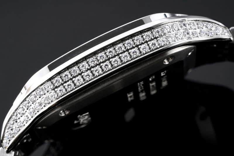 Cartiertop-tiersuper watch Santos series ladies steel braceletdiamondwhite dial watch side view