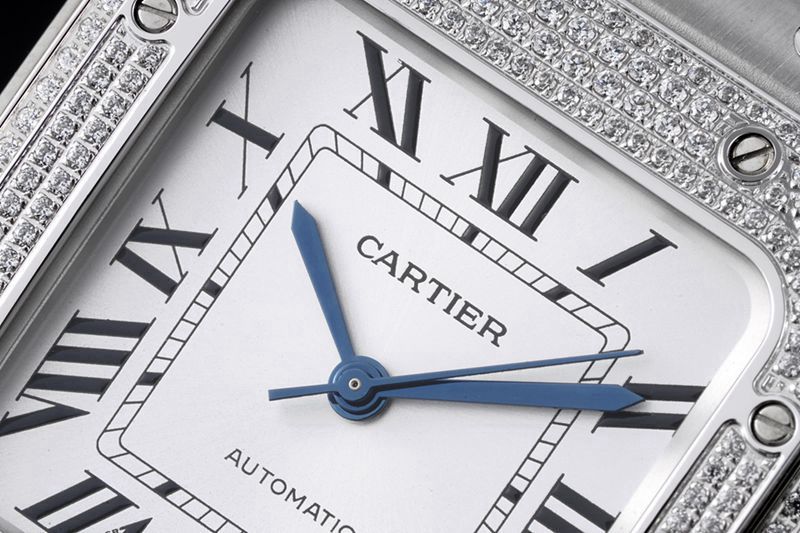Cartiertop-tiersuper watch Santos series ladies steel braceletdiamondwhite dial watch detail shots