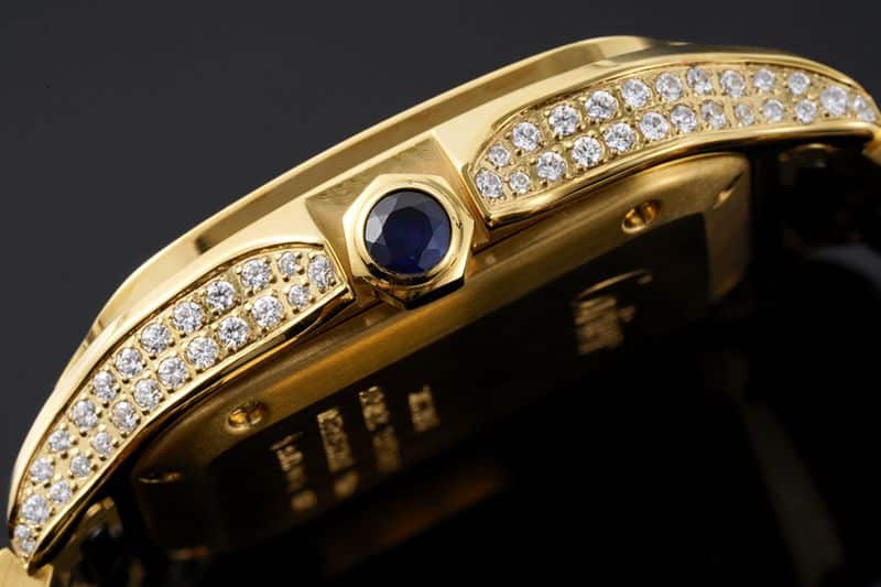 Cartiertop-tiersuper watch Santos series ladies steel braceletdiamondwhite dial gold watch side view