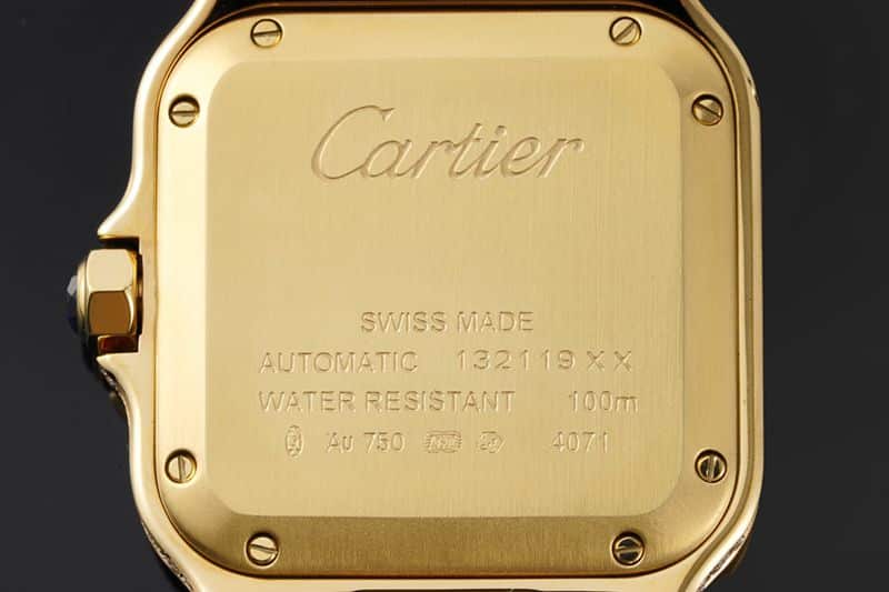 Cartiertop-tiersuper watch Santos series ladies steel braceletdiamondwhite dial gold watch back cover picture