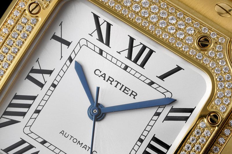 Cartiertop-tiersuper watch Santos series ladies steel braceletdiamondwhite dial gold watch detail shots