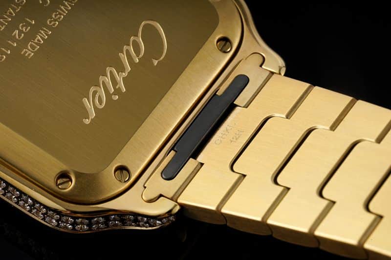 Cartiertop-tiersuper watch Santos series ladies steel braceletdiamondwhite dial gold watch detail shots