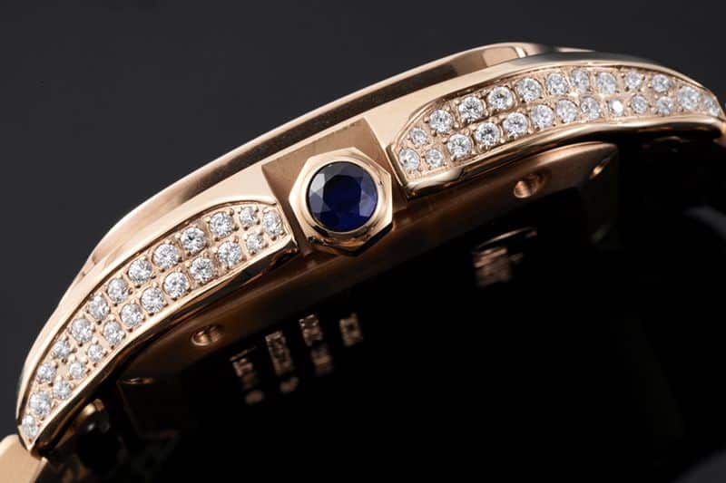 Cartiertop-tier watch Santos series ladies steel braceletdiamondwhite dialrose gold watch side view