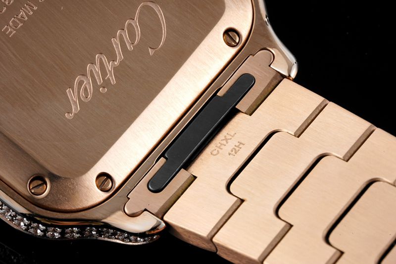 Cartiertop-tier watch Santos series women's steel braceletdiamondwhite dialrose gold watch detail shots