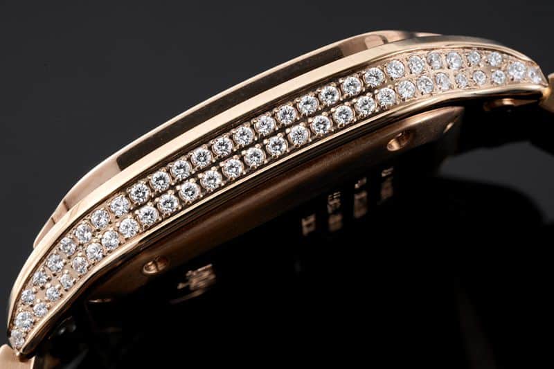 Cartiertop-tier watch Santos series ladies steel braceletdiamondwhite dialrose gold watch side view