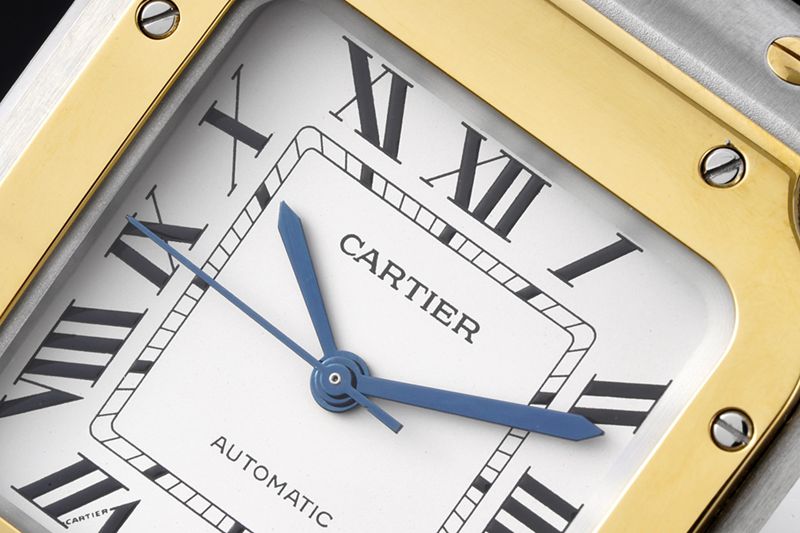 Cartiertop-tier watch Santos series women's steel bracelet white dial gold watch detail shots