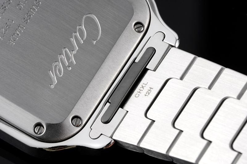 Cartiertop-tier watch Santos series women's steel bracelet white dial gold watch detail shots