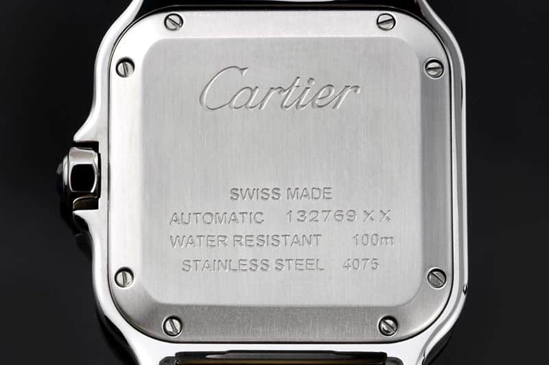 Cartiertop-tier watch Santos series ladies steel braceletwhite dial gold watch back cover picture