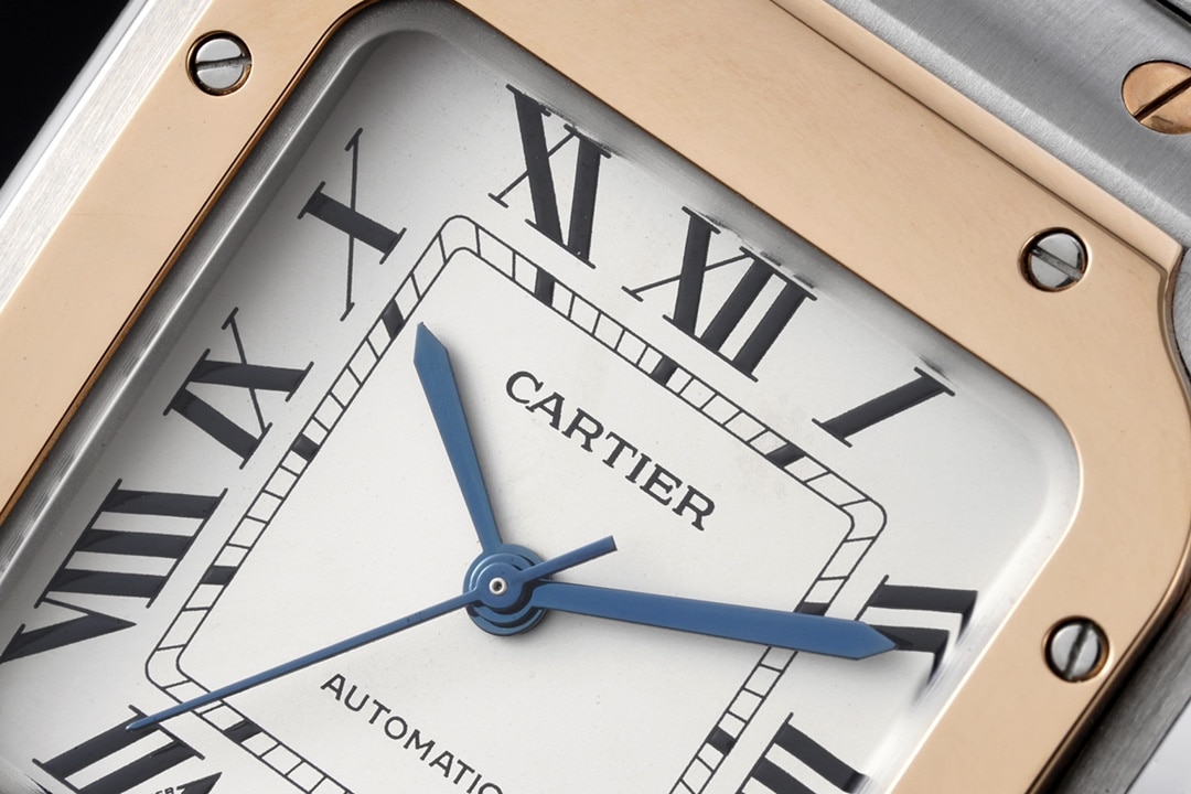 Cartiertop-tierhigh-quality watch Santos series women's steel braceletwhite dial rose gold watch detail shots