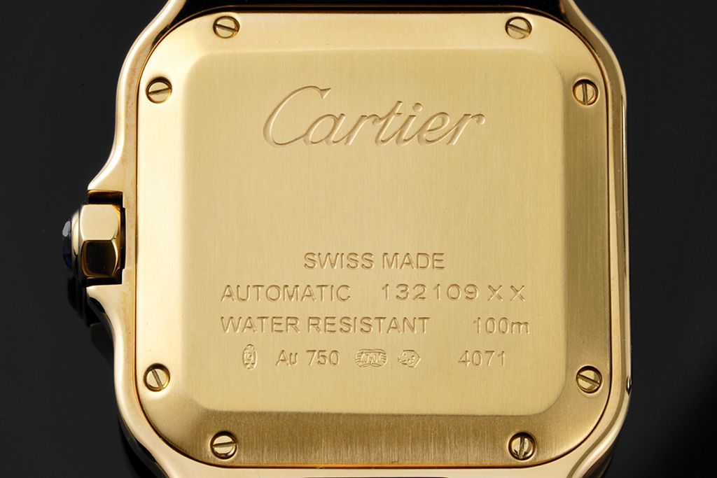Cartiertop-tierhigh-quality watch Santos series ladies steel braceletwhite dial gold watch back cover picture