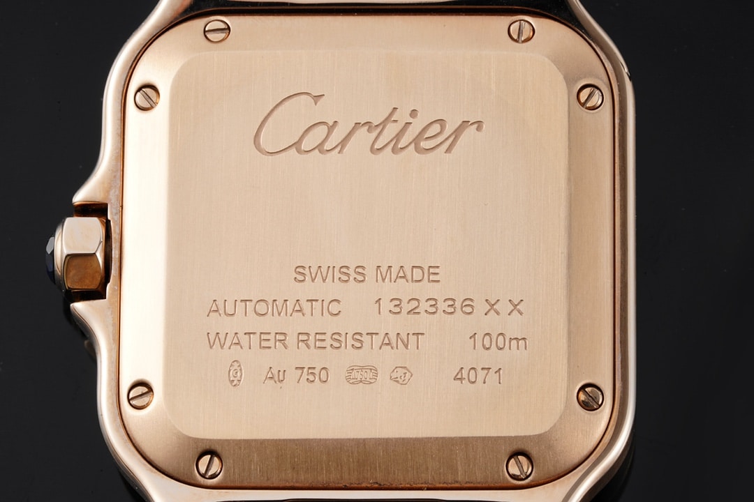 Cartiertop-tiersuper watch Santos series ladies steel braceletwhite dialrose gold watch back cover picture