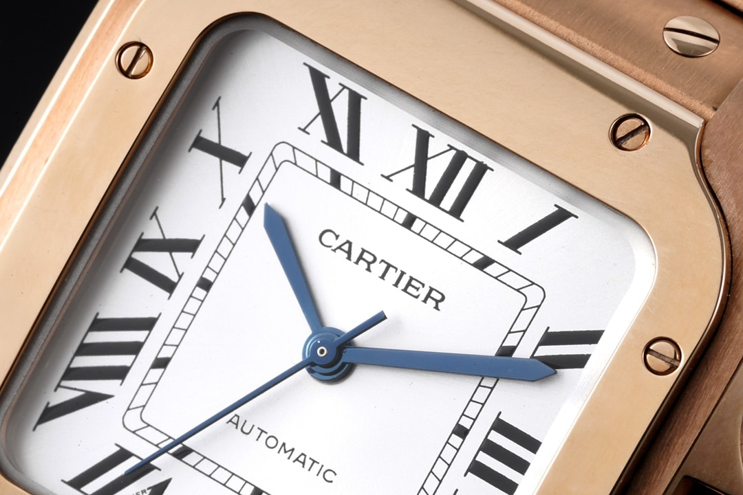 Cartiertop-tiersuper watch Santos series women's steel bracelet white dialrose gold watch detail shots