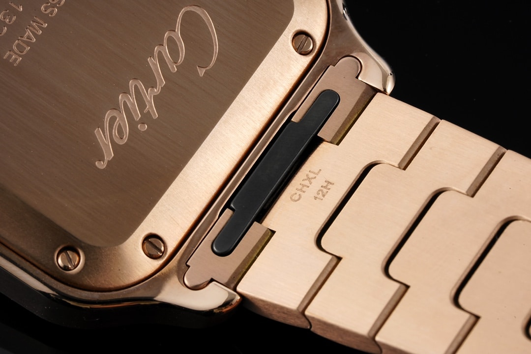 Cartiertop-tiersuper watch Santos series women's steel bracelet white dialrose gold watch detail shots