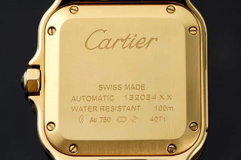 Cartiertop-tiersuper watch Santos series ladies steel braceletwhite dialdiamond gold watch back cover picture