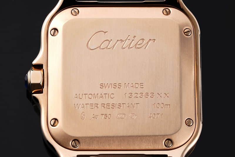 Cartiertop-tiersuper watch Santos series women's steel braceletwhite dialdiamondrose gold watch back cover picture