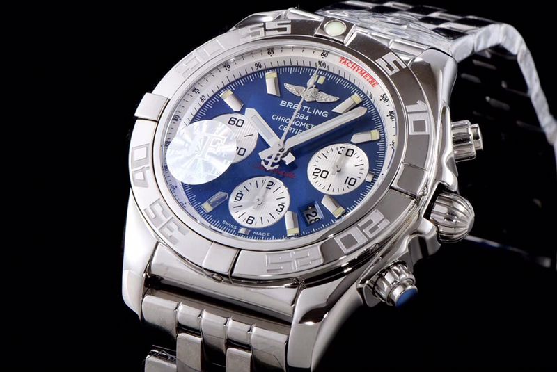 Breitlingtop-tierhigh-quality watch aviation chronograph series AB011011 men's steel bracelet blue dial mechanical watch front view