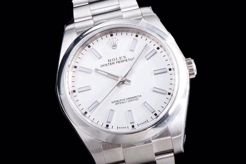 Rolextop-tiersuper watch Oyster Perpetual series men's mechanical white dialsteel bracelet watch front view