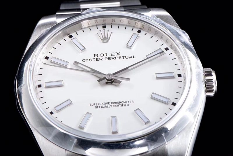 Rolextop-tiersuper watch Oyster Perpetual series men's mechanical white dialsteel bracelet watch detail shots