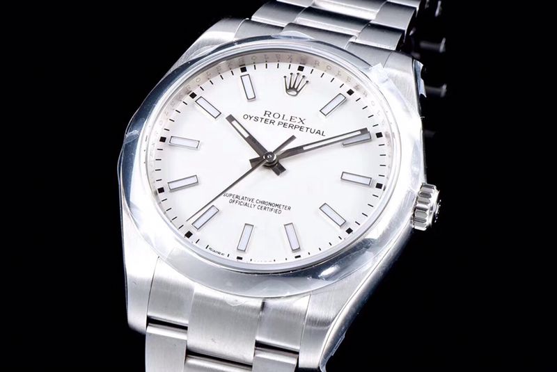 Rolextop-tiersuper watch Oyster Perpetual series men's mechanical white dialsteel bracelet watch front view