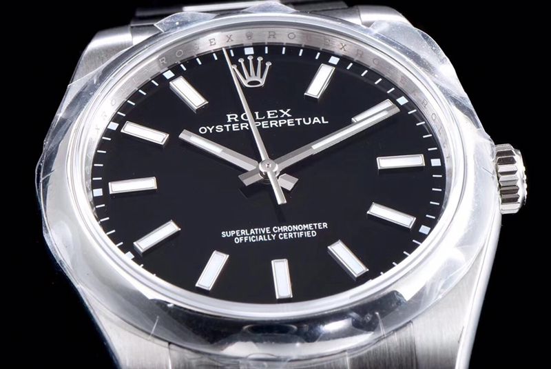 Rolextop-tier watch Oyster Perpetual series men's mechanical black dialsteel bracelet watch detail shots