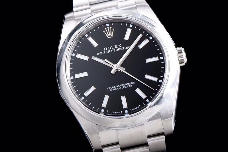 Rolextop-tier watch Oyster Perpetual series men's mechanical black dialsteel bracelet watch front view