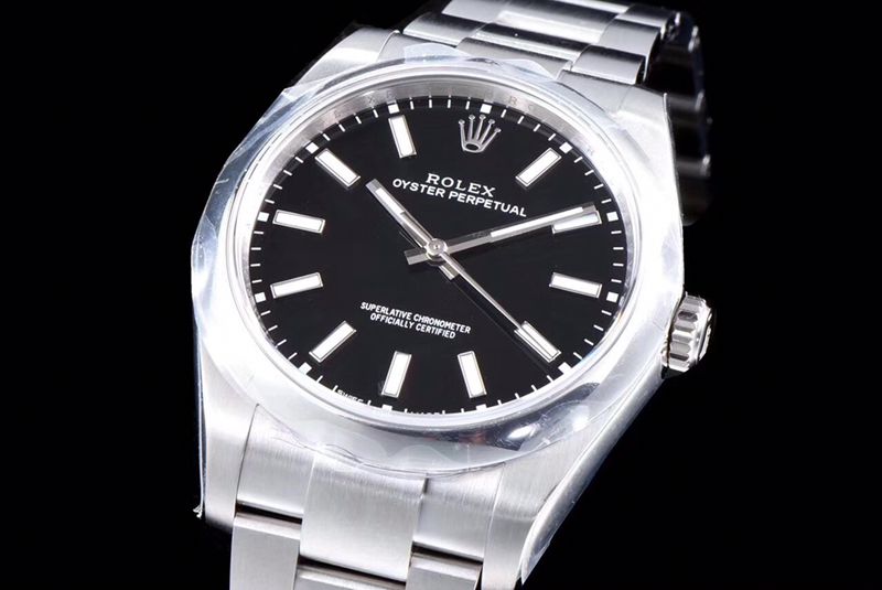 Rolextop-tier watch Oyster Perpetual series men's mechanical black dialsteel bracelet watch front view