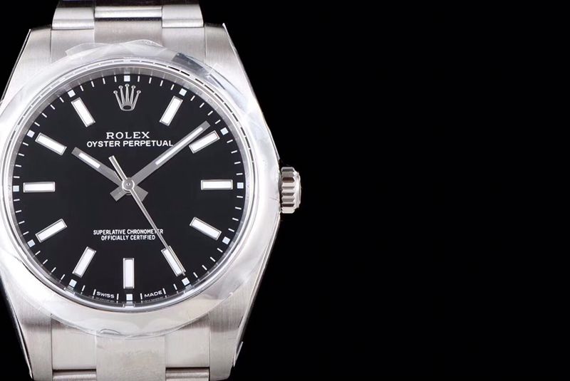 Rolextop-tier watch Oyster Perpetual series men's mechanical black dialsteel bracelet watch detail shots