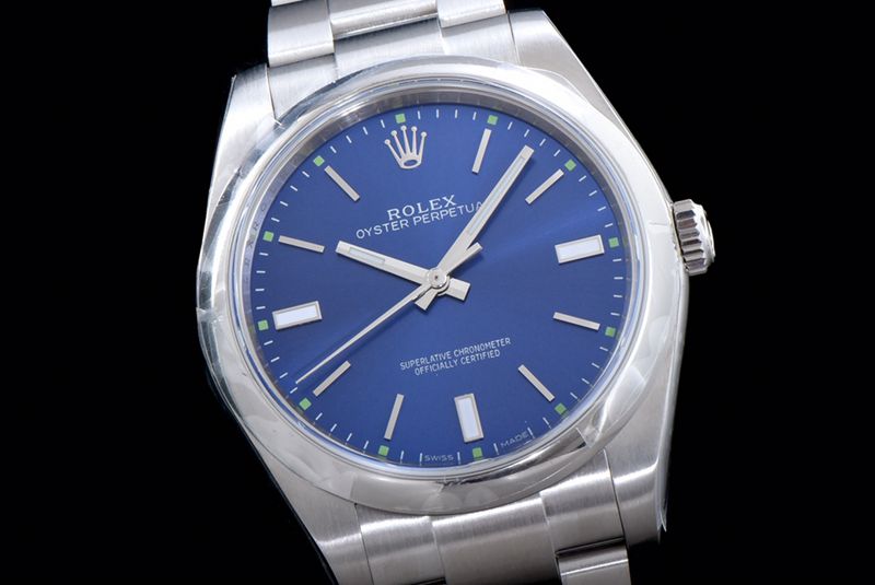Rolextop-tier watch Oyster Perpetual series men's mechanical blue dialsteel bracelet watch front view