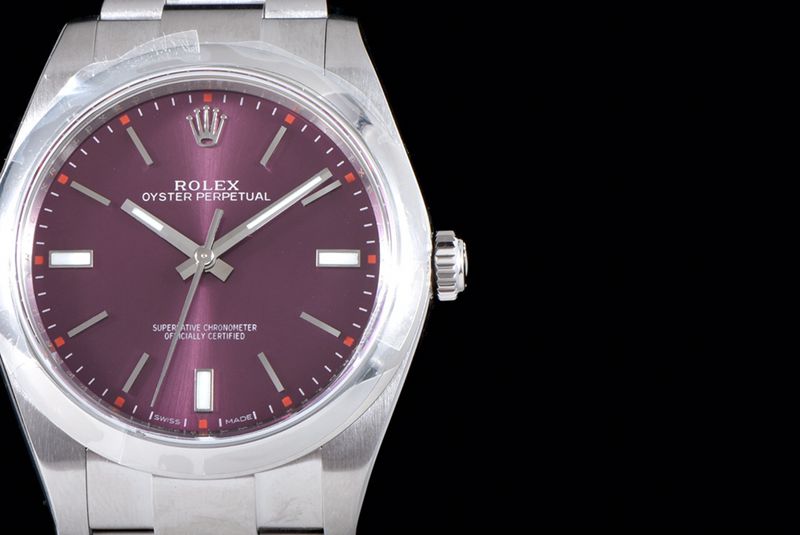 Rolextop-tierhigh-quality watch Oyster Perpetual series men's mechanical purple plate steel bracelet watch detail shots