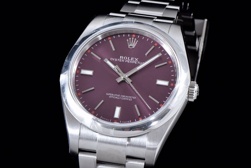 Rolextop-tierhigh-quality watch Oyster Perpetual series men's mechanical purple plate steel bracelet watch front view