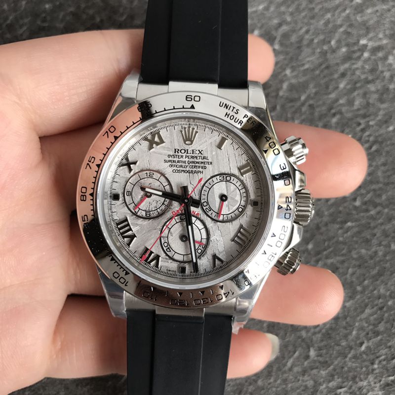 Rolextop-tierhigh-quality watch white gold Daytona series meteorite face men's mechanical watch front view