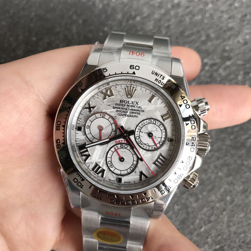 Rolextop-tierhigh-quality watch white gold Daytona series meteorite face men's mechanical steel bracelet watch front view