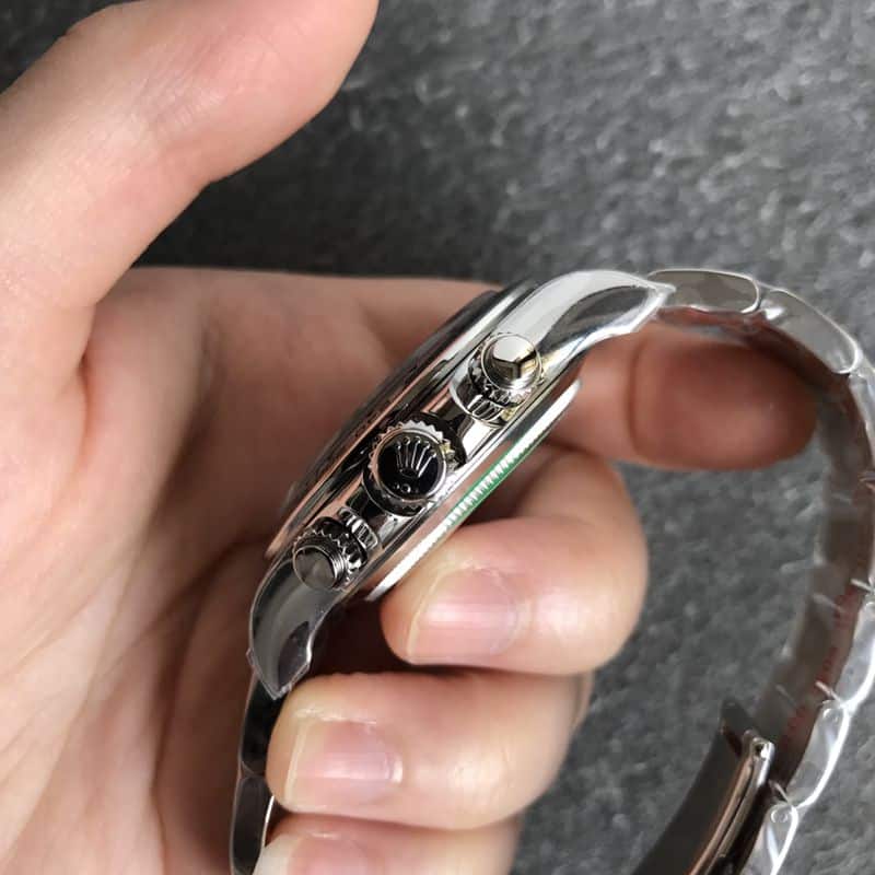 Rolextop-tierhigh-quality watch white goldDaytona series meteorite men's mechanical steel bracelet watch side view