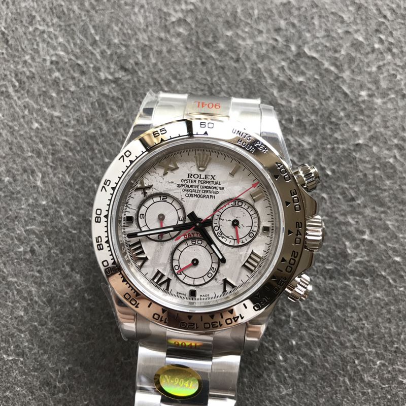 Rolextop-tierhigh-quality watch white gold Daytona series meteorite face men's mechanical steel bracelet watch front view