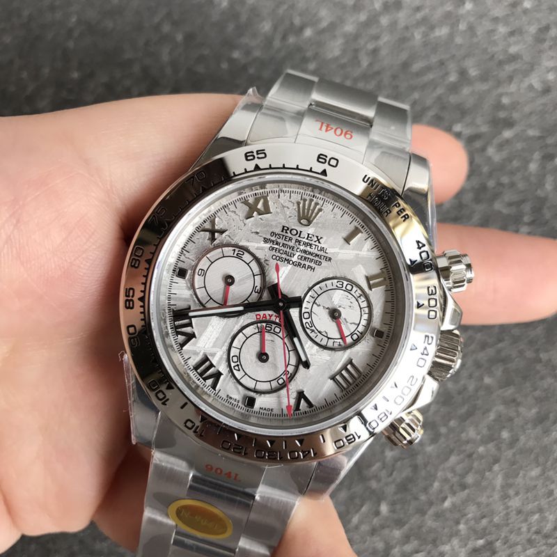 Rolextop-tierhigh-quality watch white gold Daytona series meteorite face men's mechanical steel bracelet watch front view