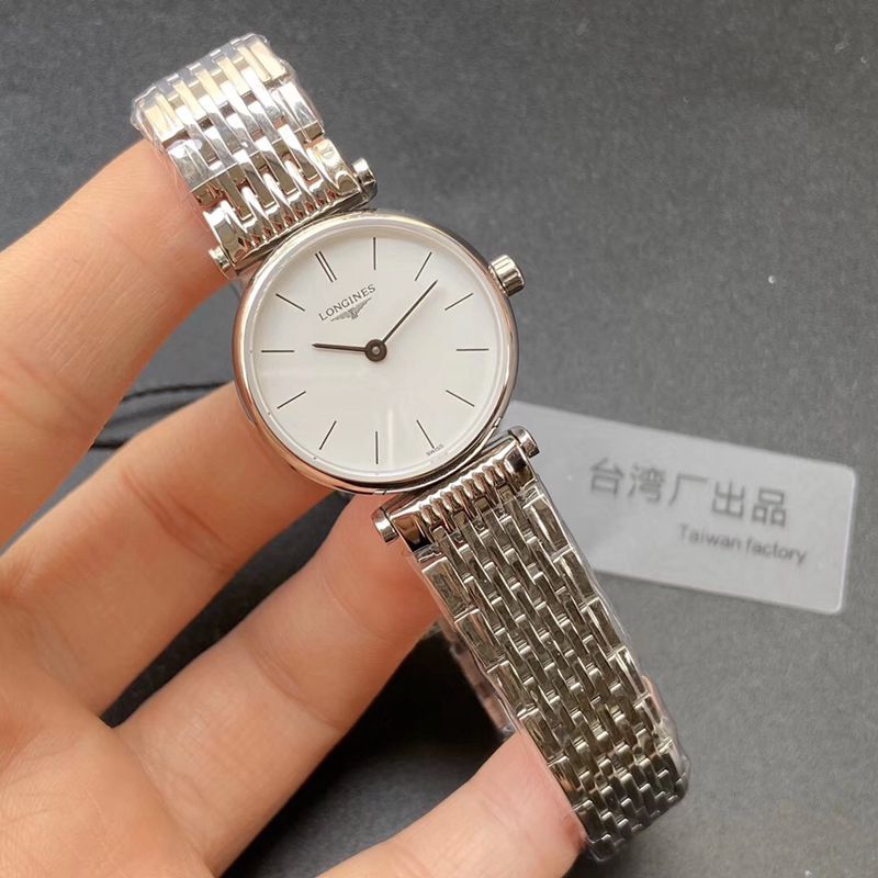 Longinestop-tiersuper watch ultra-thin Jialan series boutique couple watch quartzsteel bracelet watch front view