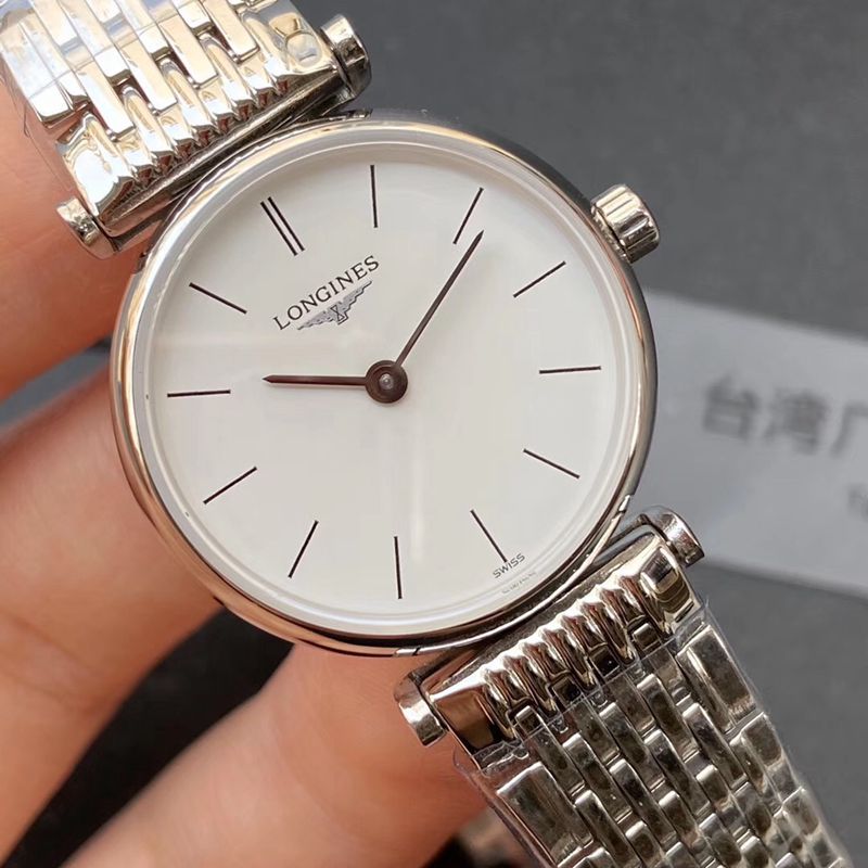 Longinestop-tiersuper watch ultra-thin Jialan series boutique couple watch quartzsteel bracelet watch front view