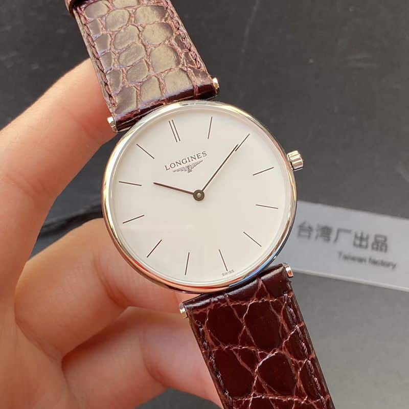 Longinestop-tier watch ultra-thin Jialan series boutique couple watch quartzwhite dialleather strap watch front view